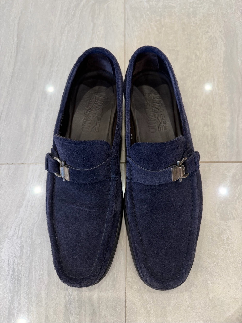 Salvatore Ferragamo Navy Suede Bit-Detail Loafers